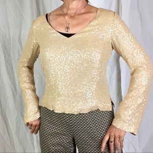 Champagne Gold sequined silk Top Rockstar Glam night out party sz 10